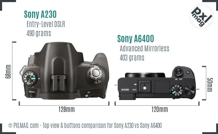 Sony A230 vs Sony A6400 top view buttons comparison