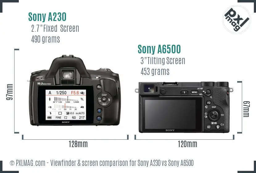 Sony A230 vs Sony A6500 Screen and Viewfinder comparison