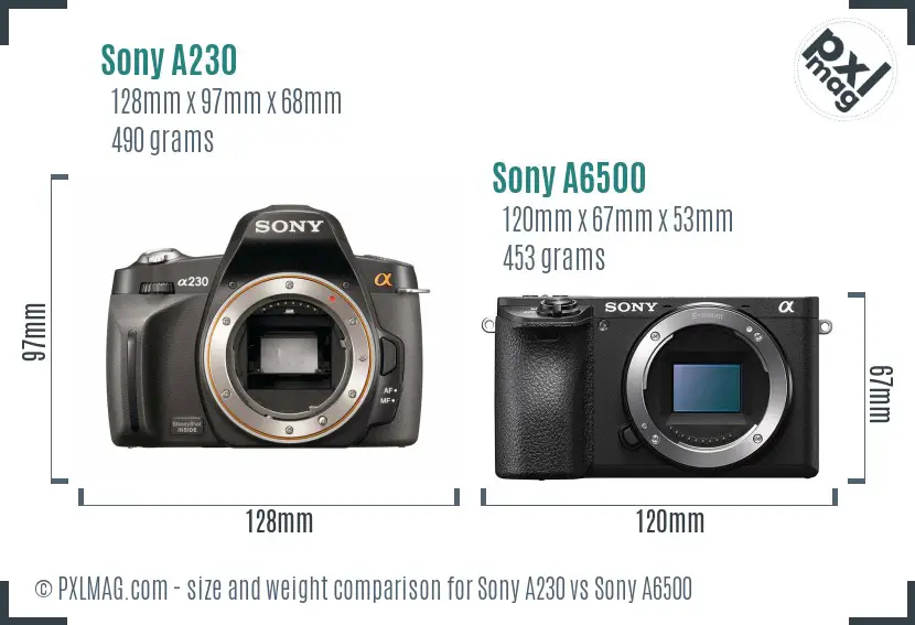 Sony A230 vs Sony A6500 size comparison