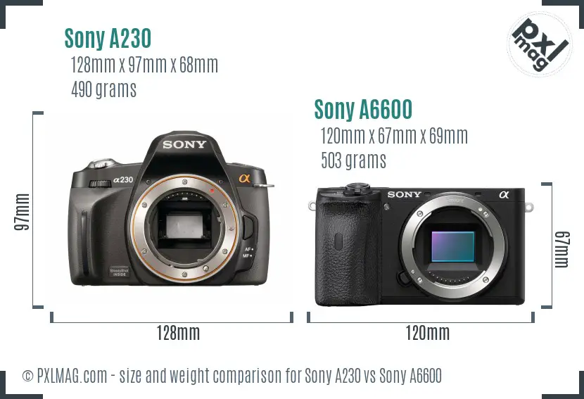 Sony A230 vs Sony A6600 size comparison