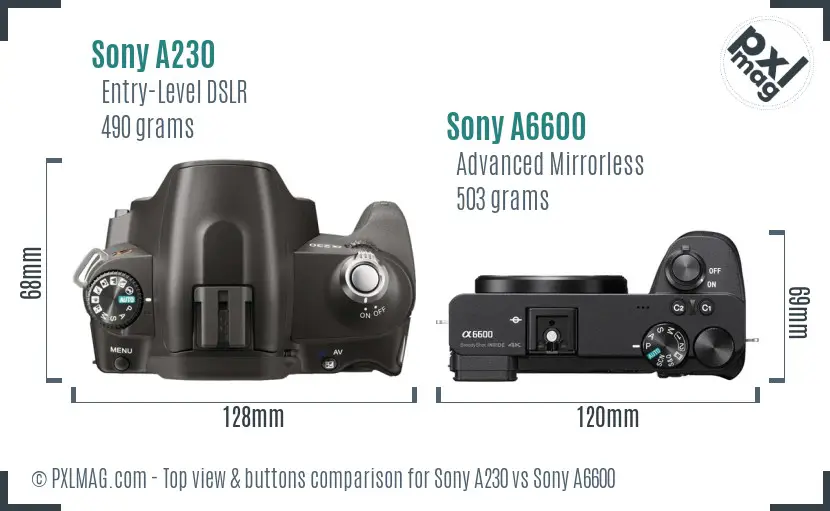 Sony A230 vs Sony A6600 top view buttons comparison