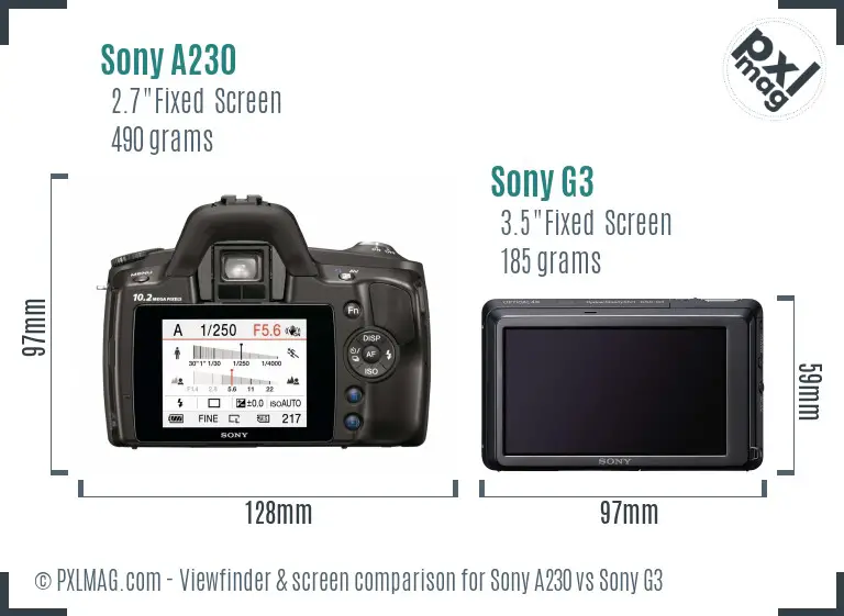 Sony A230 vs Sony G3 Screen and Viewfinder comparison