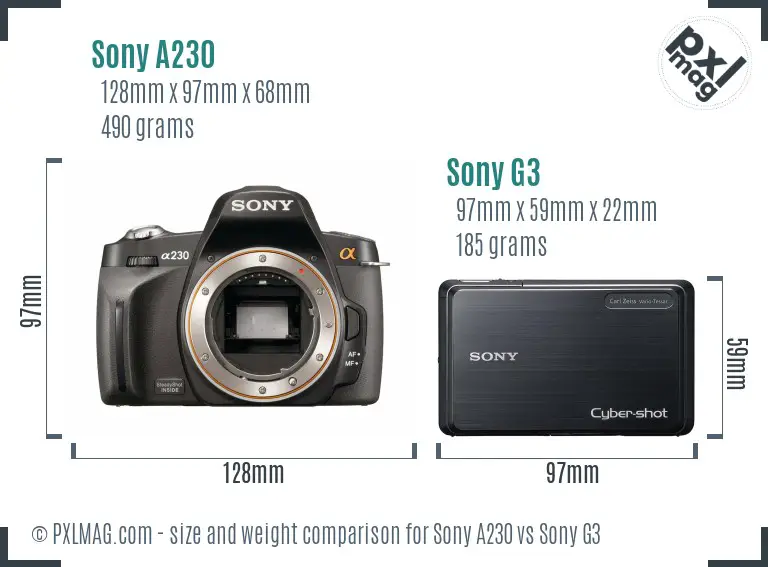 Sony A230 vs Sony G3 size comparison
