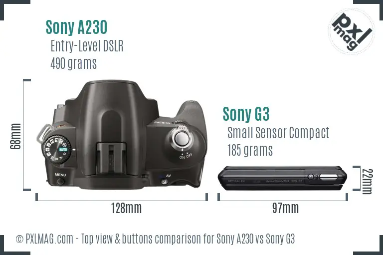 Sony A230 vs Sony G3 top view buttons comparison