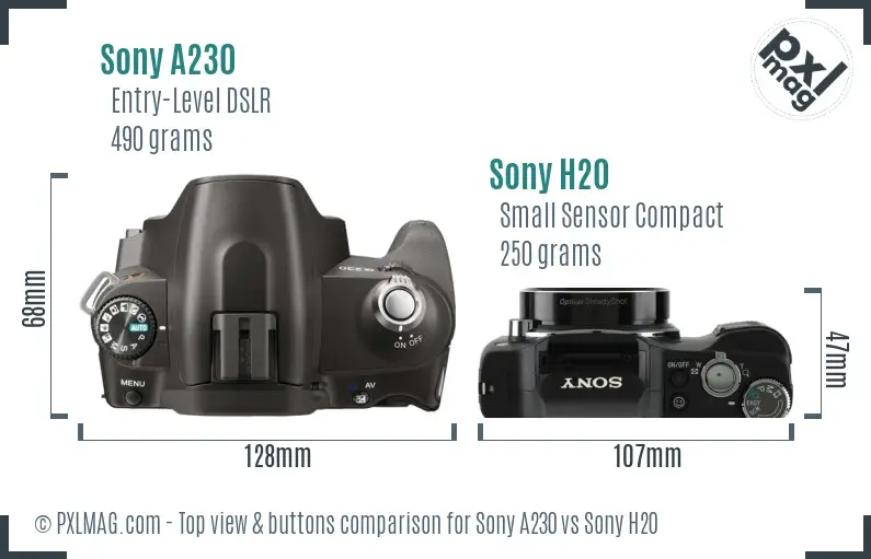 Sony A230 vs Sony H20 top view buttons comparison