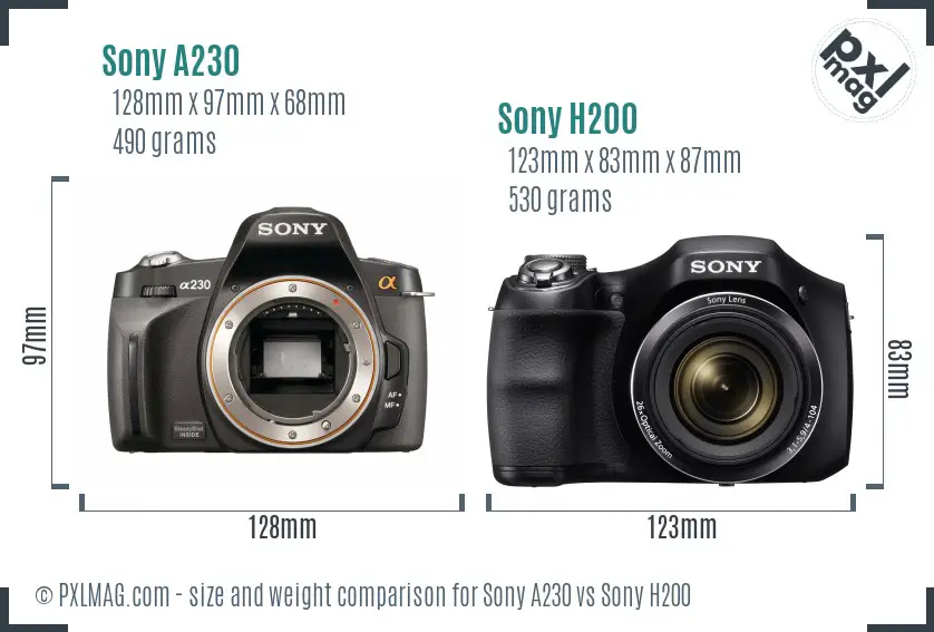 Sony A230 vs Sony H200 size comparison