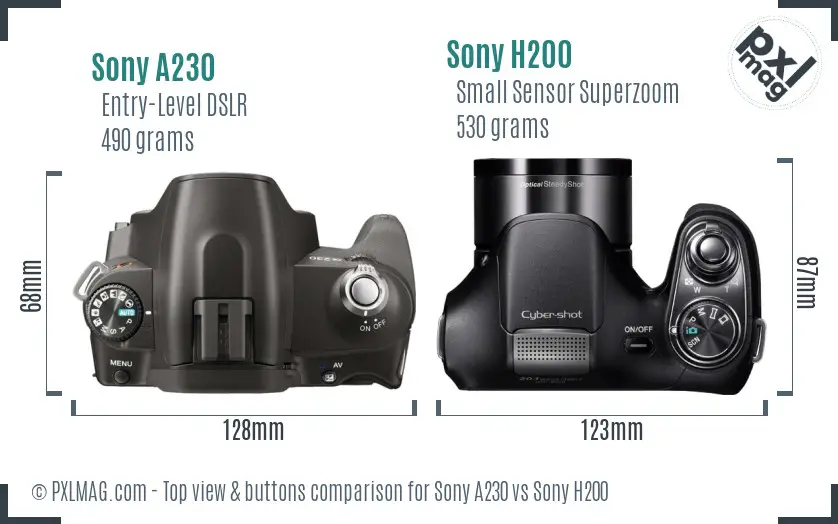 Sony A230 vs Sony H200 top view buttons comparison