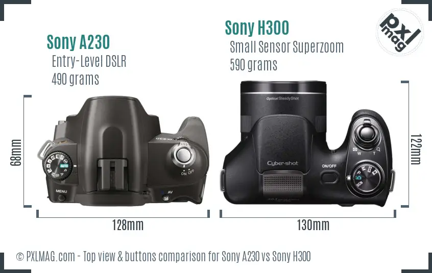 Sony A230 vs Sony H300 top view buttons comparison