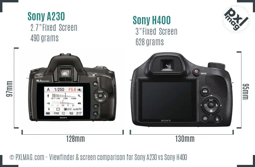 Sony A230 vs Sony H400 Screen and Viewfinder comparison