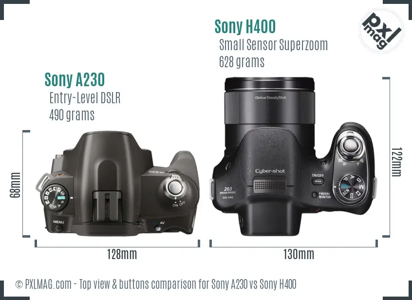 Sony A230 vs Sony H400 top view buttons comparison