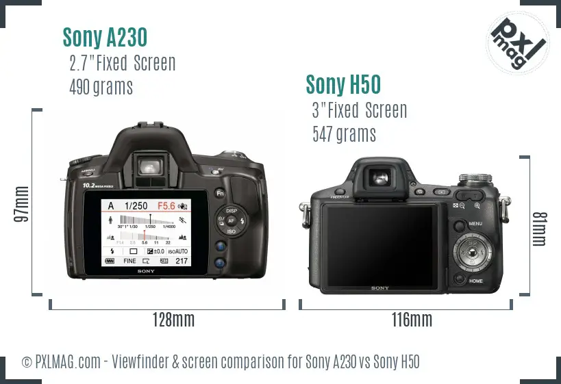 Sony A230 vs Sony H50 Screen and Viewfinder comparison