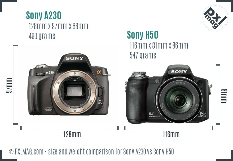 Sony A230 vs Sony H50 size comparison