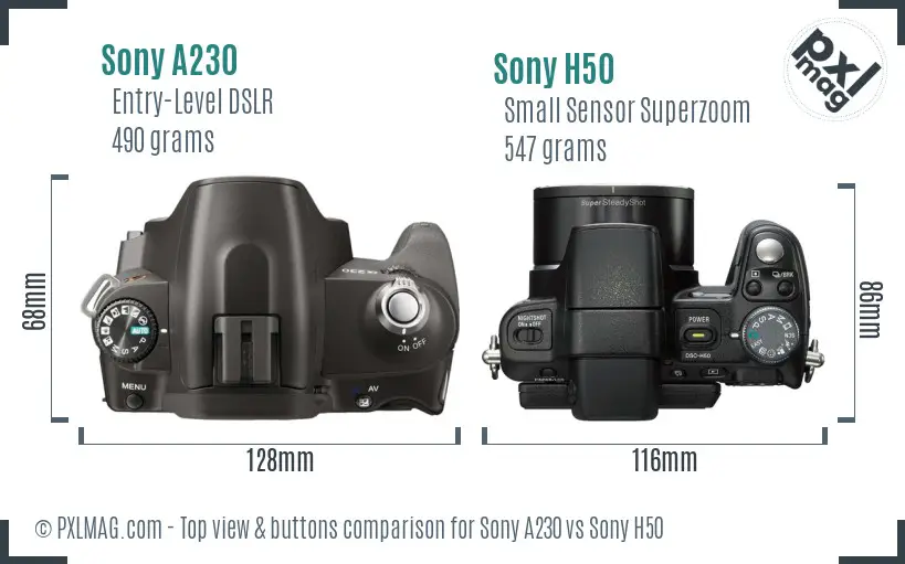 Sony A230 vs Sony H50 top view buttons comparison