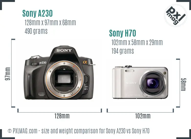 Sony A230 vs Sony H70 size comparison