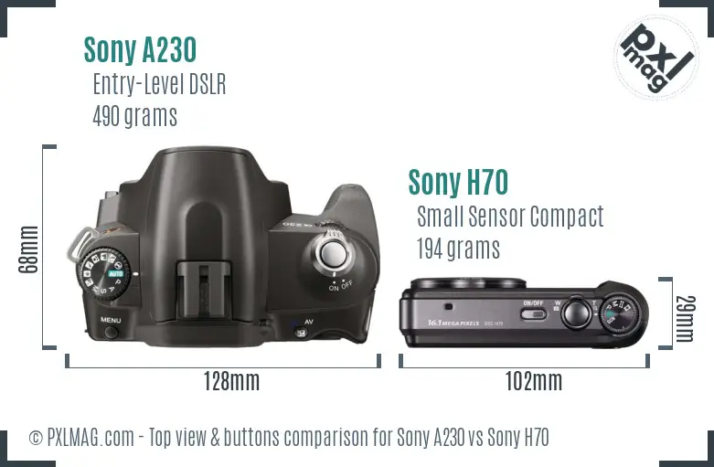 Sony A230 vs Sony H70 top view buttons comparison