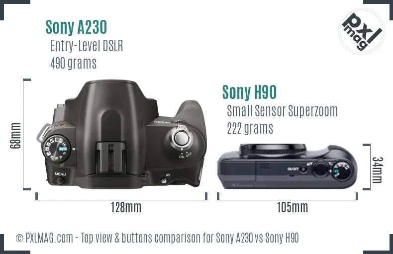 Sony A230 vs Sony H90 top view buttons comparison
