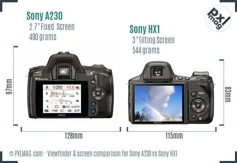Sony A230 vs Sony HX1 Screen and Viewfinder comparison
