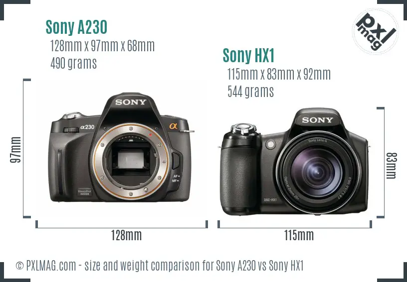 Sony A230 vs Sony HX1 size comparison
