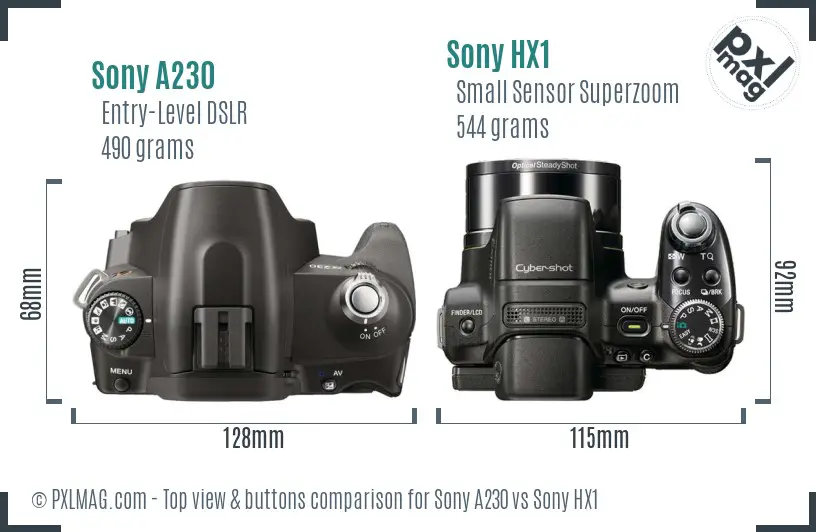 Sony A230 vs Sony HX1 top view buttons comparison
