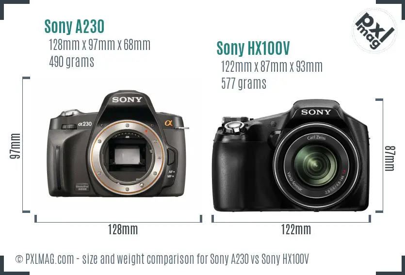 Sony A230 vs Sony HX100V size comparison