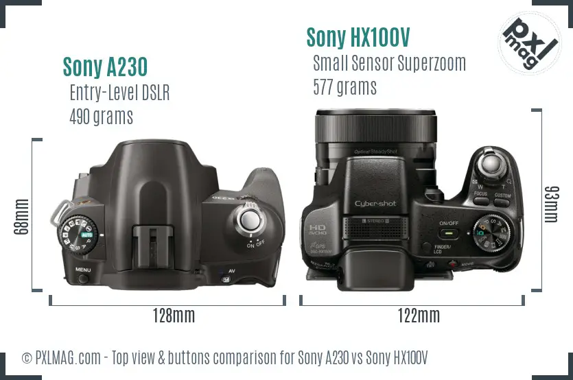 Sony A230 vs Sony HX100V top view buttons comparison