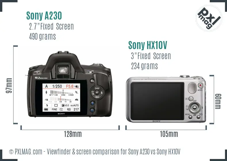 Sony A230 vs Sony HX10V Screen and Viewfinder comparison