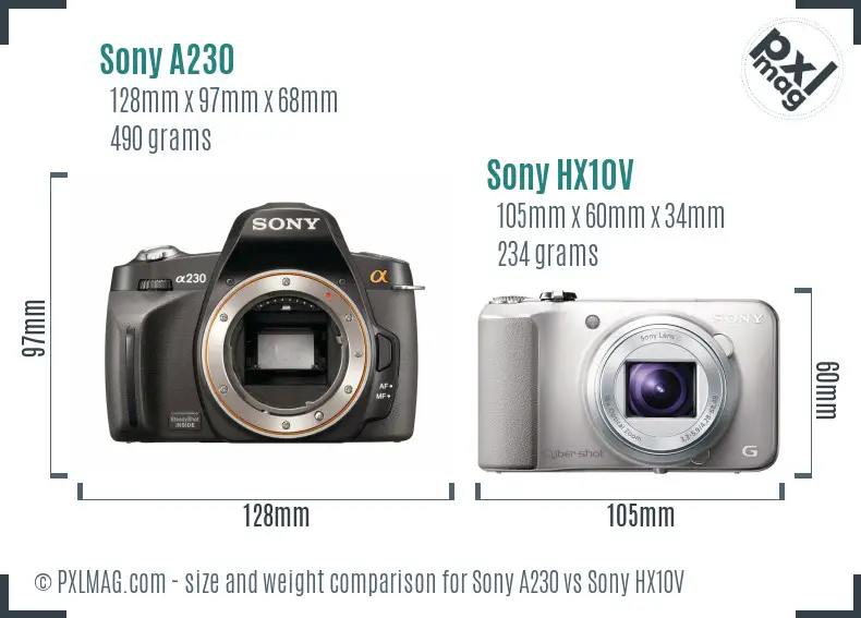 Sony A230 vs Sony HX10V size comparison