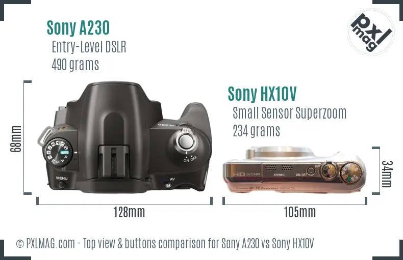 Sony A230 vs Sony HX10V top view buttons comparison