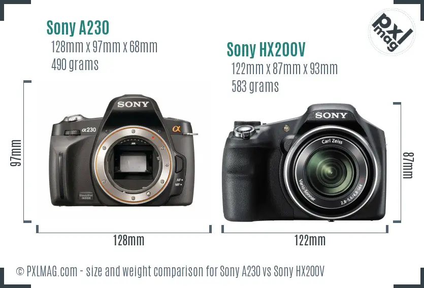 Sony A230 vs Sony HX200V size comparison