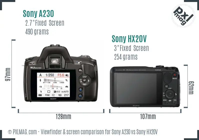 Sony A230 vs Sony HX20V Screen and Viewfinder comparison