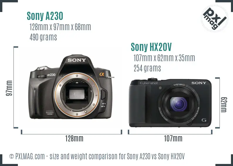 Sony A230 vs Sony HX20V size comparison