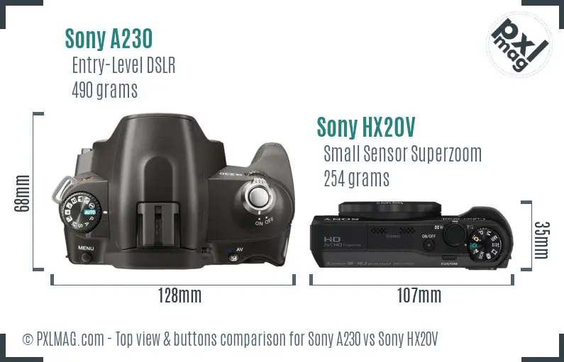 Sony A230 vs Sony HX20V top view buttons comparison