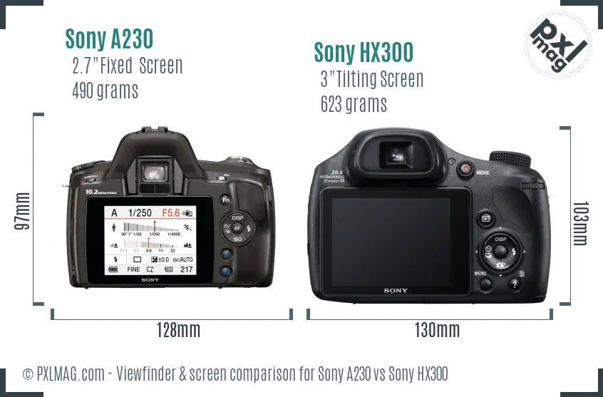 Sony A230 vs Sony HX300 Screen and Viewfinder comparison