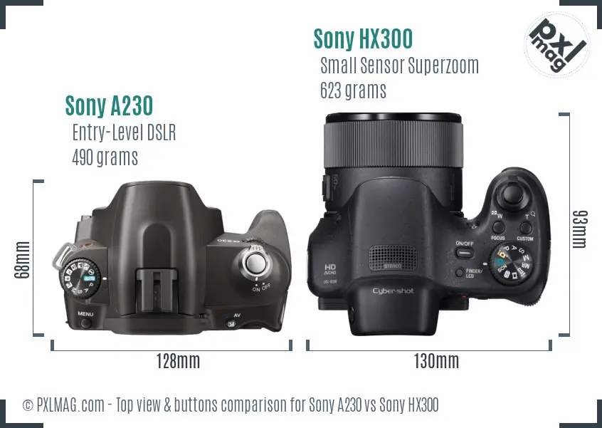 Sony A230 vs Sony HX300 top view buttons comparison