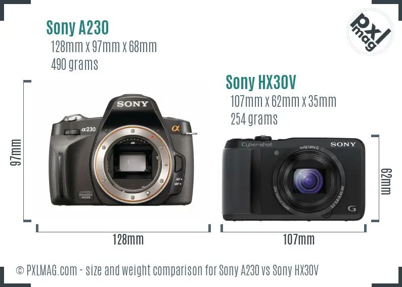Sony A230 vs Sony HX30V size comparison