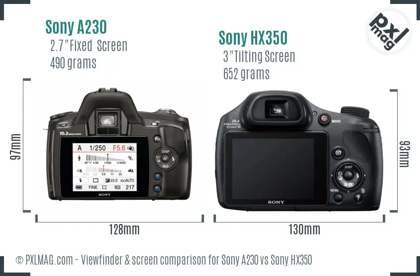 Sony A230 vs Sony HX350 Screen and Viewfinder comparison