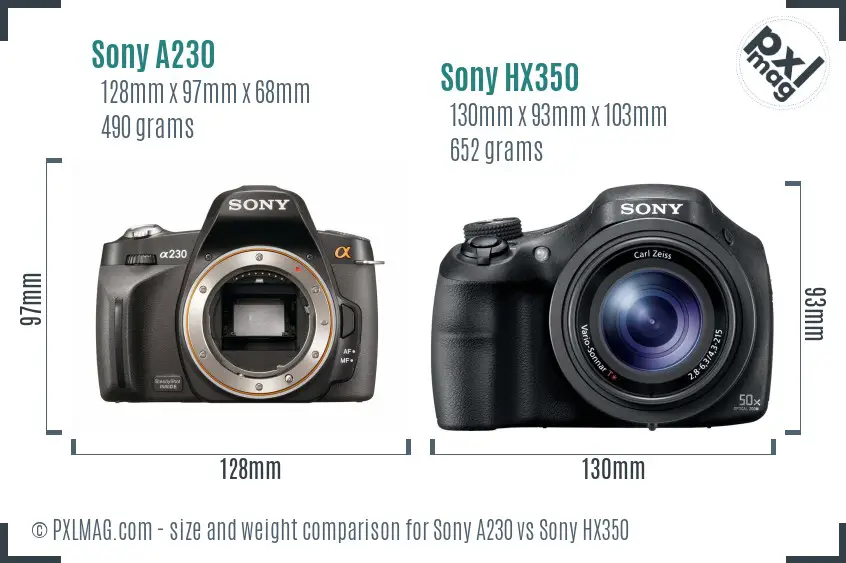 Sony A230 vs Sony HX350 size comparison