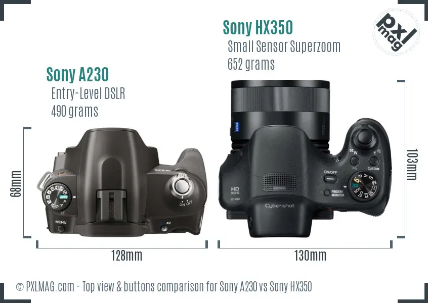 Sony A230 vs Sony HX350 top view buttons comparison