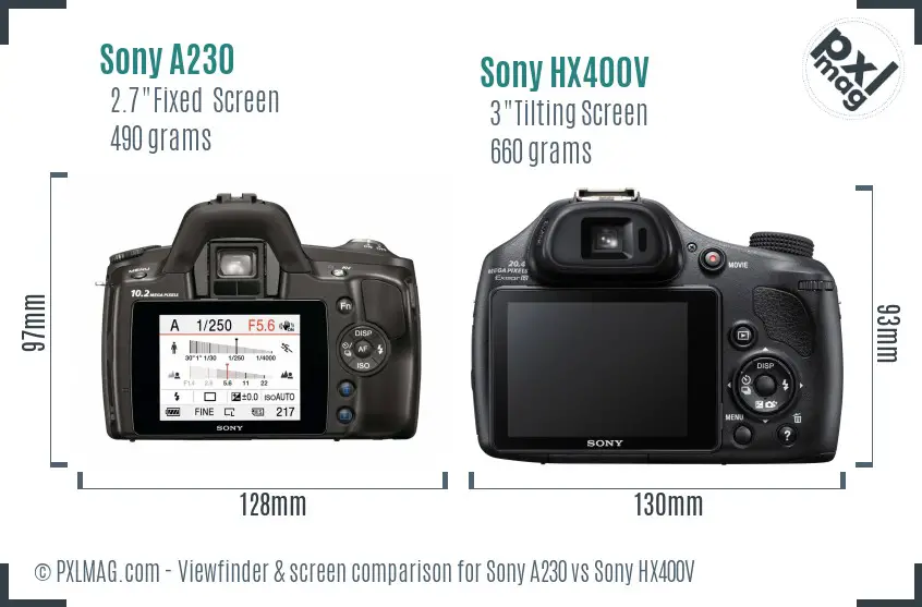 Sony A230 vs Sony HX400V Screen and Viewfinder comparison