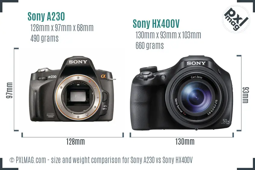 Sony A230 vs Sony HX400V size comparison