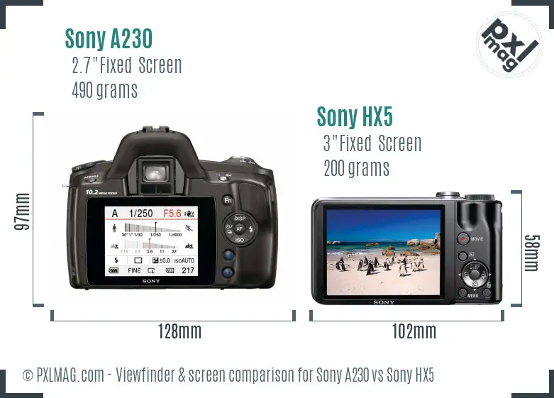 Sony A230 vs Sony HX5 Screen and Viewfinder comparison