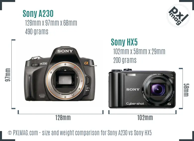 Sony A230 vs Sony HX5 size comparison