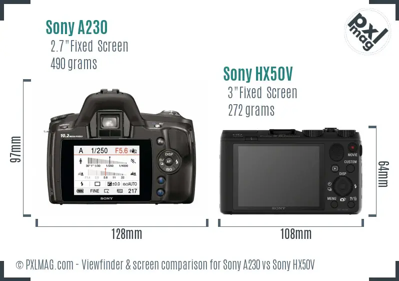 Sony A230 vs Sony HX50V Screen and Viewfinder comparison