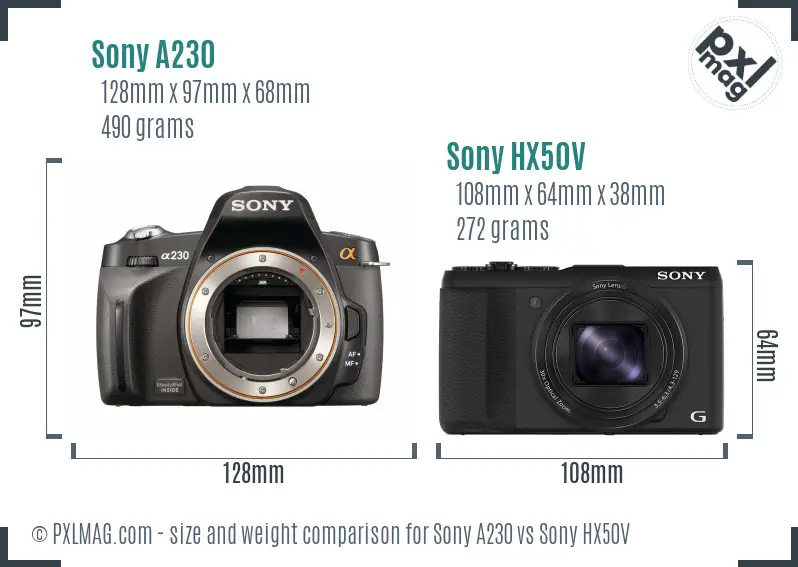Sony A230 vs Sony HX50V size comparison