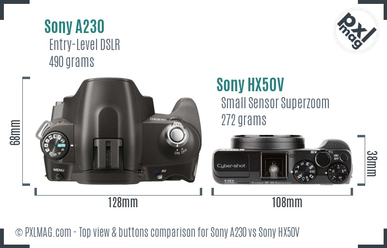 Sony A230 vs Sony HX50V top view buttons comparison
