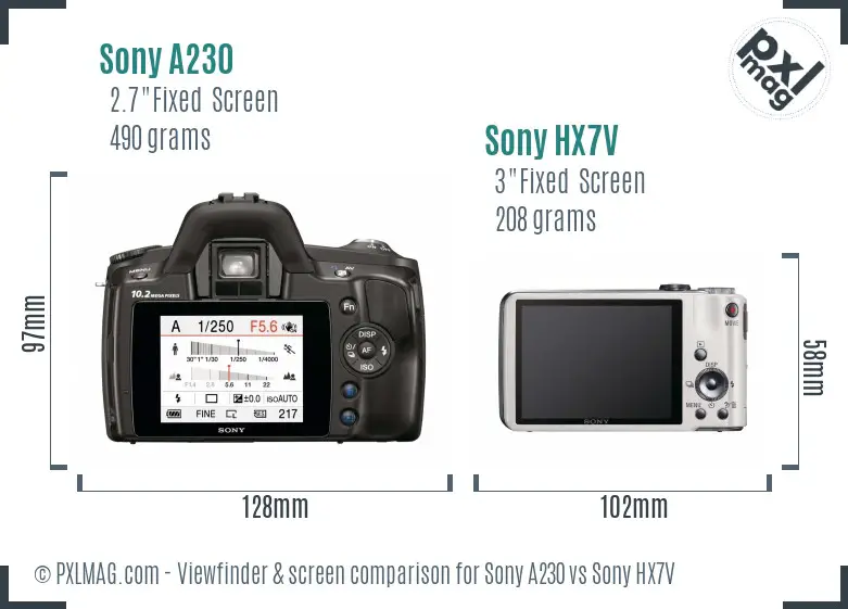 Sony A230 vs Sony HX7V Screen and Viewfinder comparison