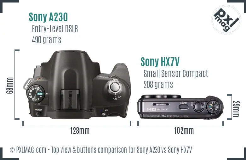 Sony A230 vs Sony HX7V top view buttons comparison