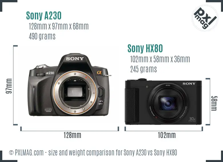 Sony A230 vs Sony HX80 size comparison