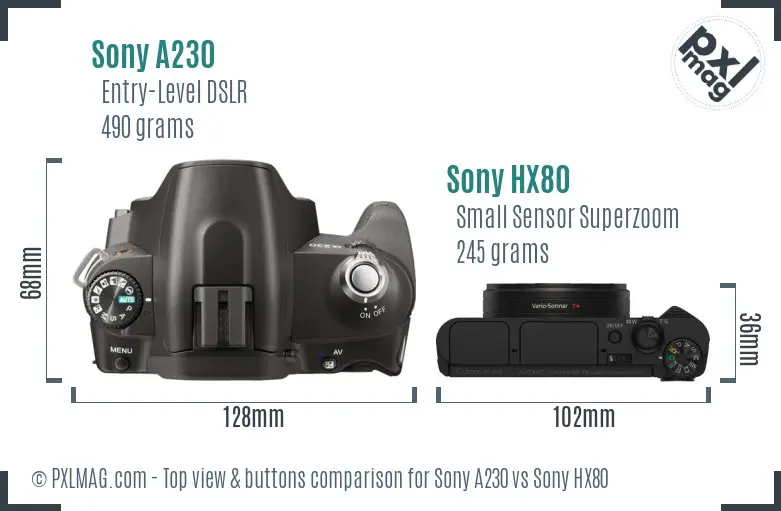 Sony A230 vs Sony HX80 top view buttons comparison