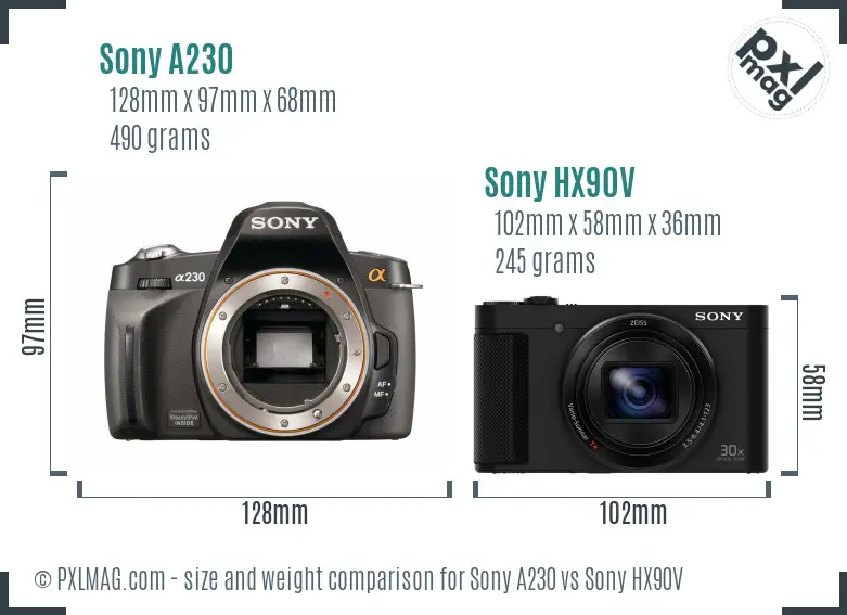 Sony A230 vs Sony HX90V size comparison
